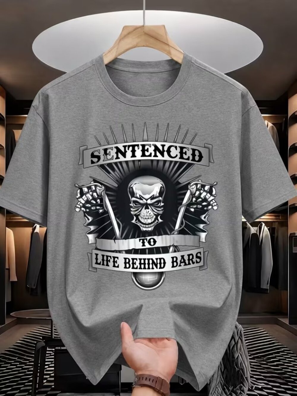 Sentence to Life Behind Bars Biker Skull Hangers Motorcycle T-Shirt